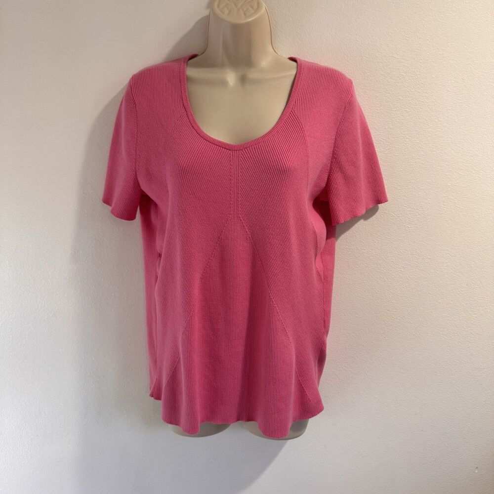Talbots T-shirt Blouse 1X Pima Cotton Ribbed Knit Stretch Pink V-neck Comfy